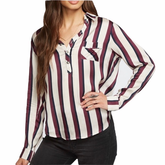 Chaser Tops - NEW Chaser Silky Basics Henley Shirt L Stripes